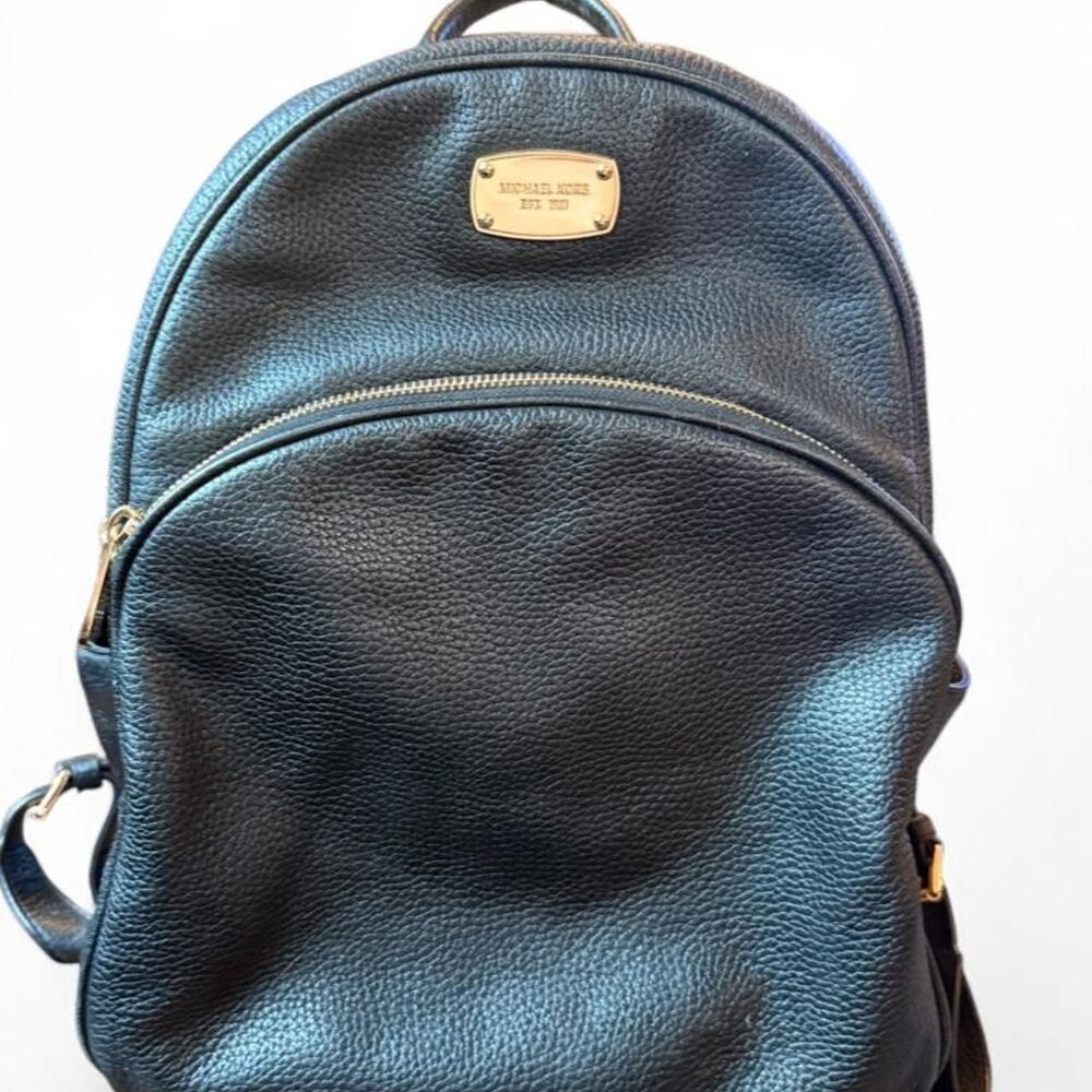 Michael Kors Abbey Large Black Pebbled Leather Backpack Gold Hardware